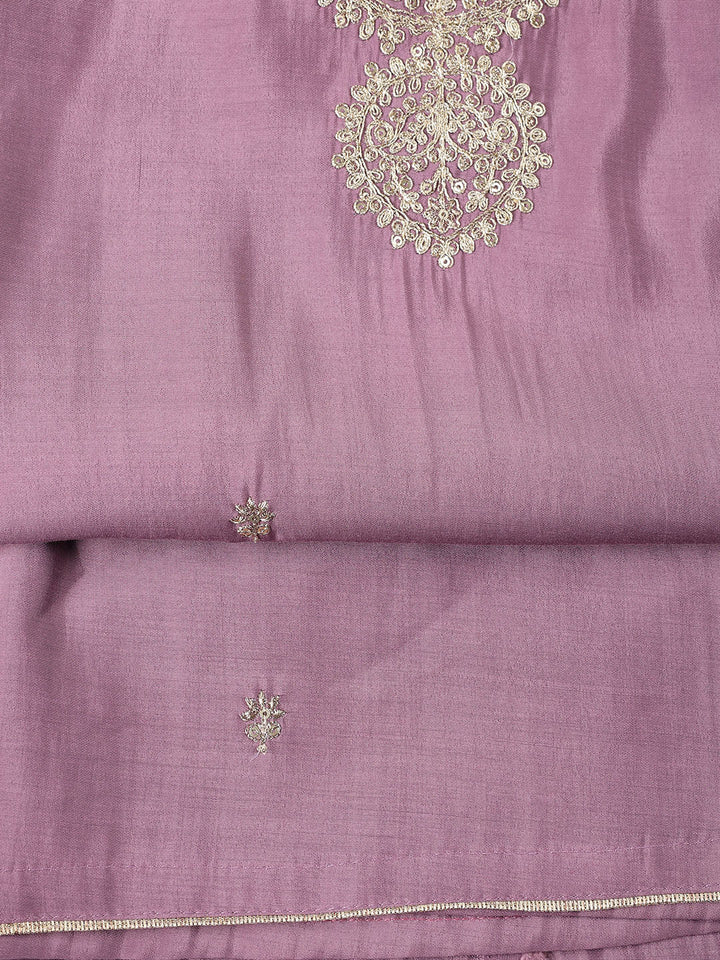 Neck Embroidered Chanderi Unstitched Suit Piece With Dupatta