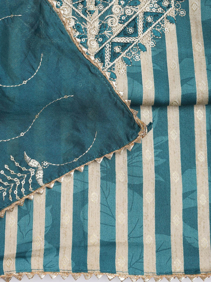 Neck Embroidered Cotton Blend Unstitched Suit Piece With Dupatta