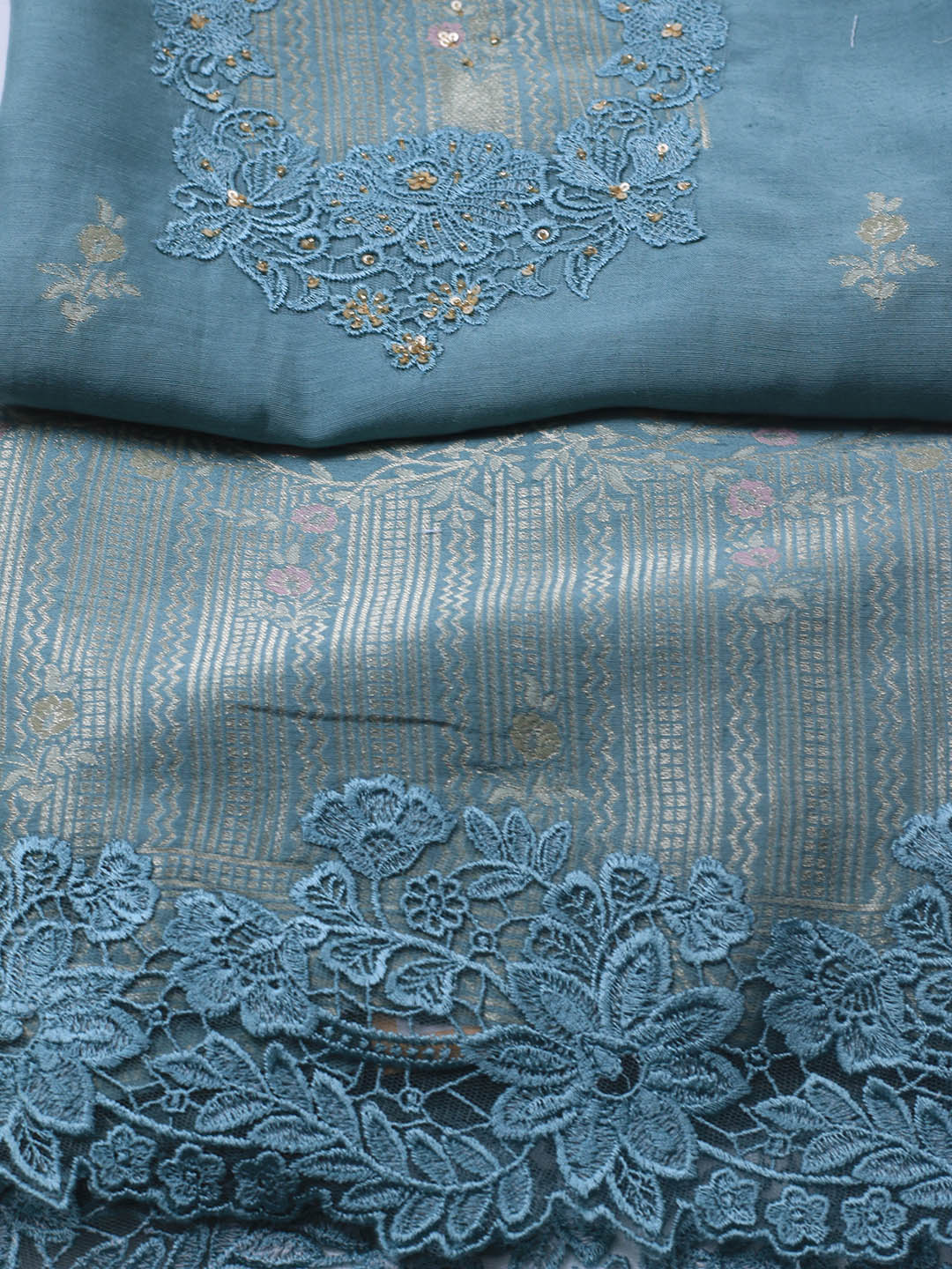 Embroidery Linen Unstitched Suit With Dupatta