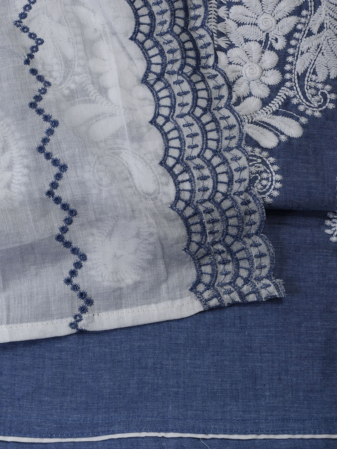 Neck Embroidered Cotton Blend Unstitched Suit With Dupatta