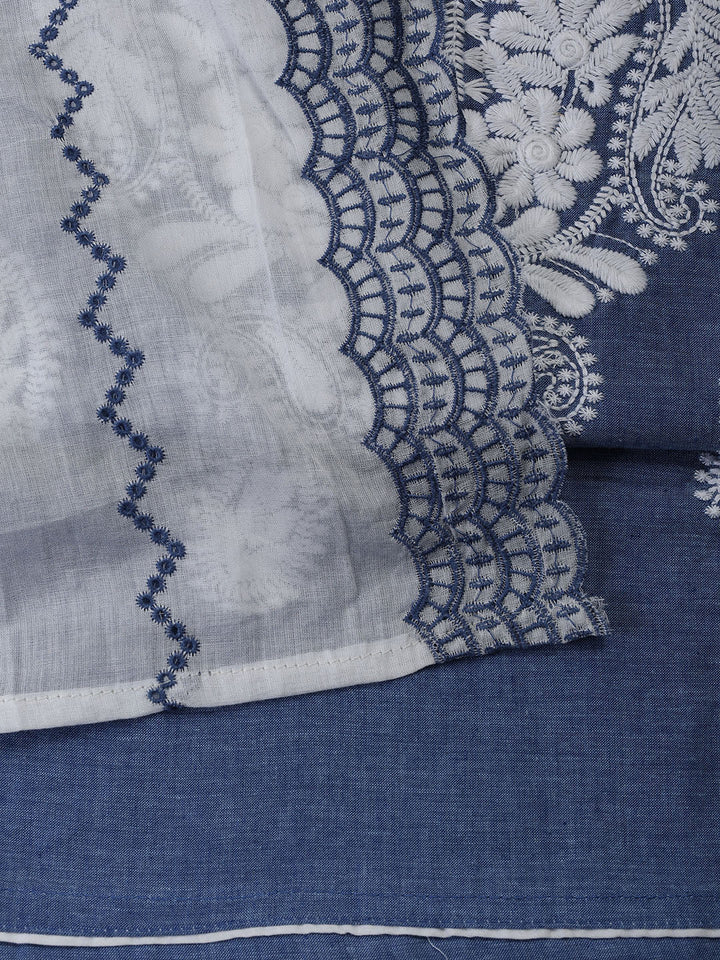 Neck Embroidered Cotton Blend Unstitched Suit With Dupatta