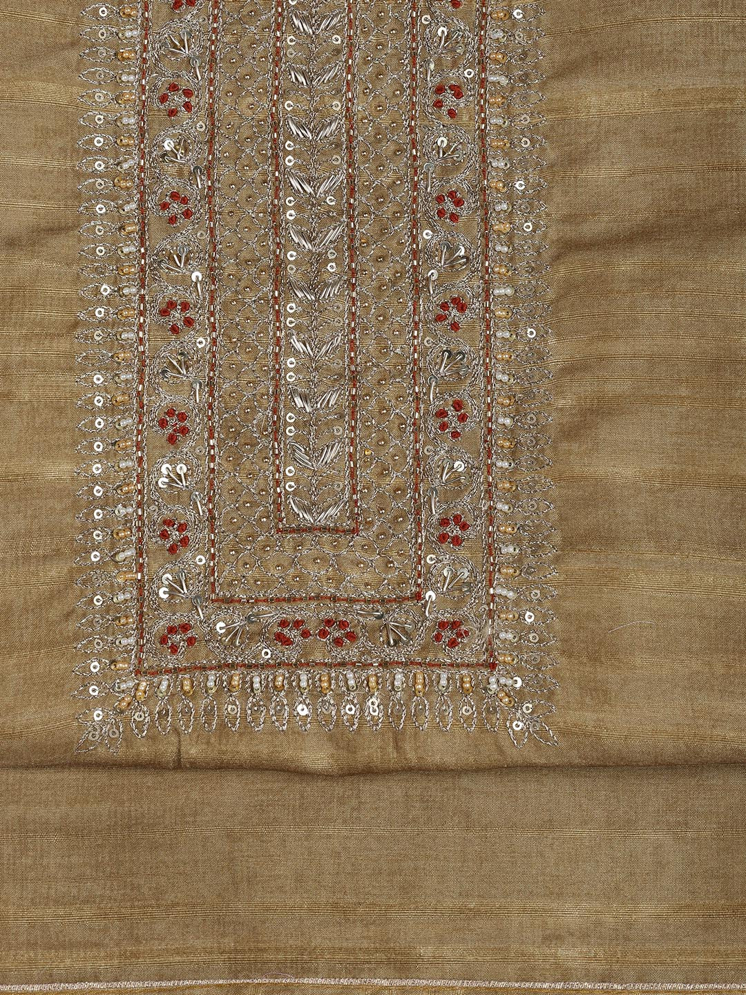 Neck Embroidery Art Tussar Unstitched Suit With Dupatta
