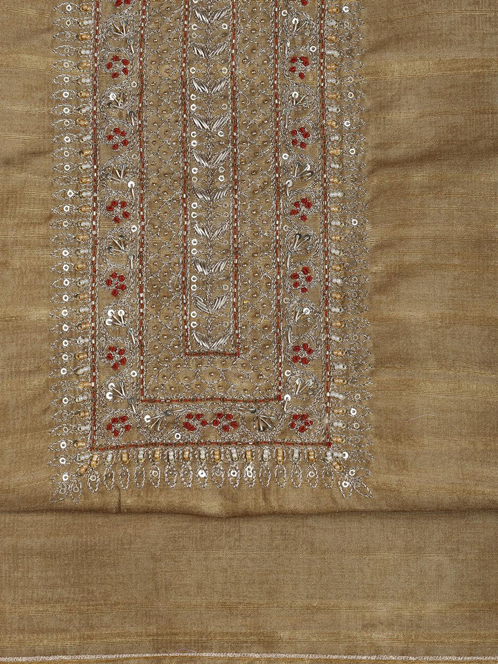 Neck Embroidery Art Tussar Unstitched Suit With Dupatta
