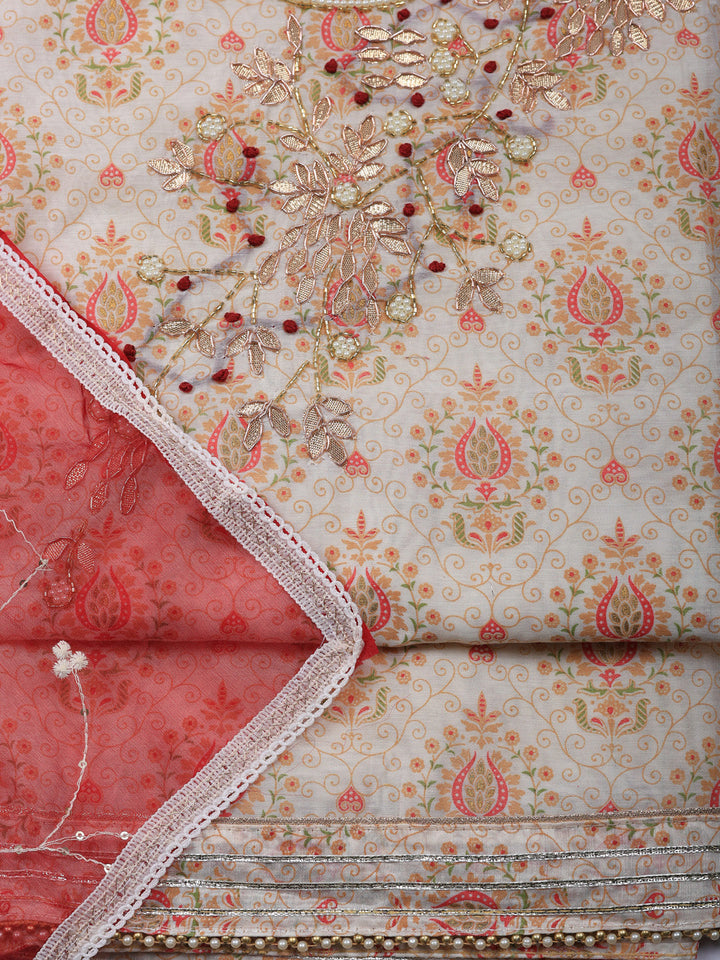 Embroidered Cotton Unstitched Suit With Pant &amp; Dupatta
