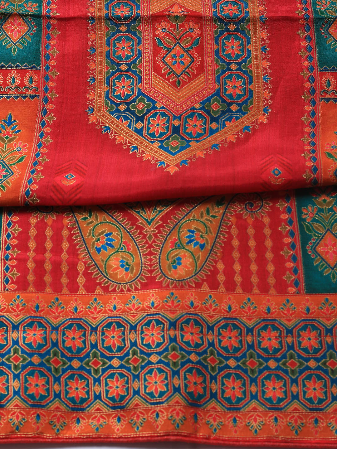 Embroidered Art Silk Unstitched Suit Piece With Dupatta