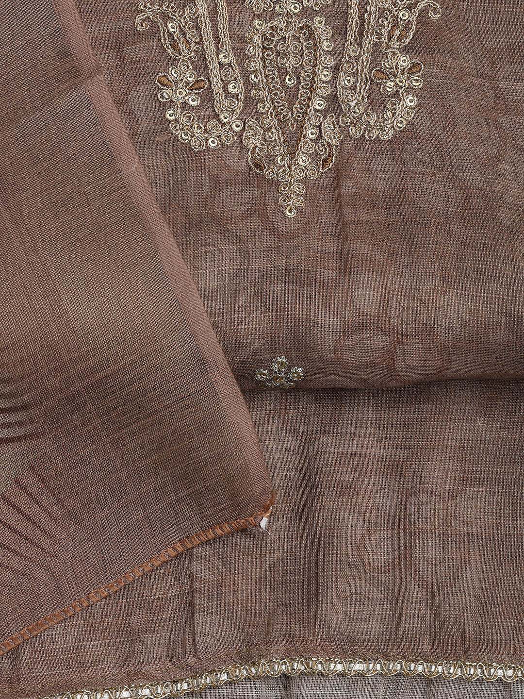Neck Embroidery Chanderi Unstitched Suit With Dupatta