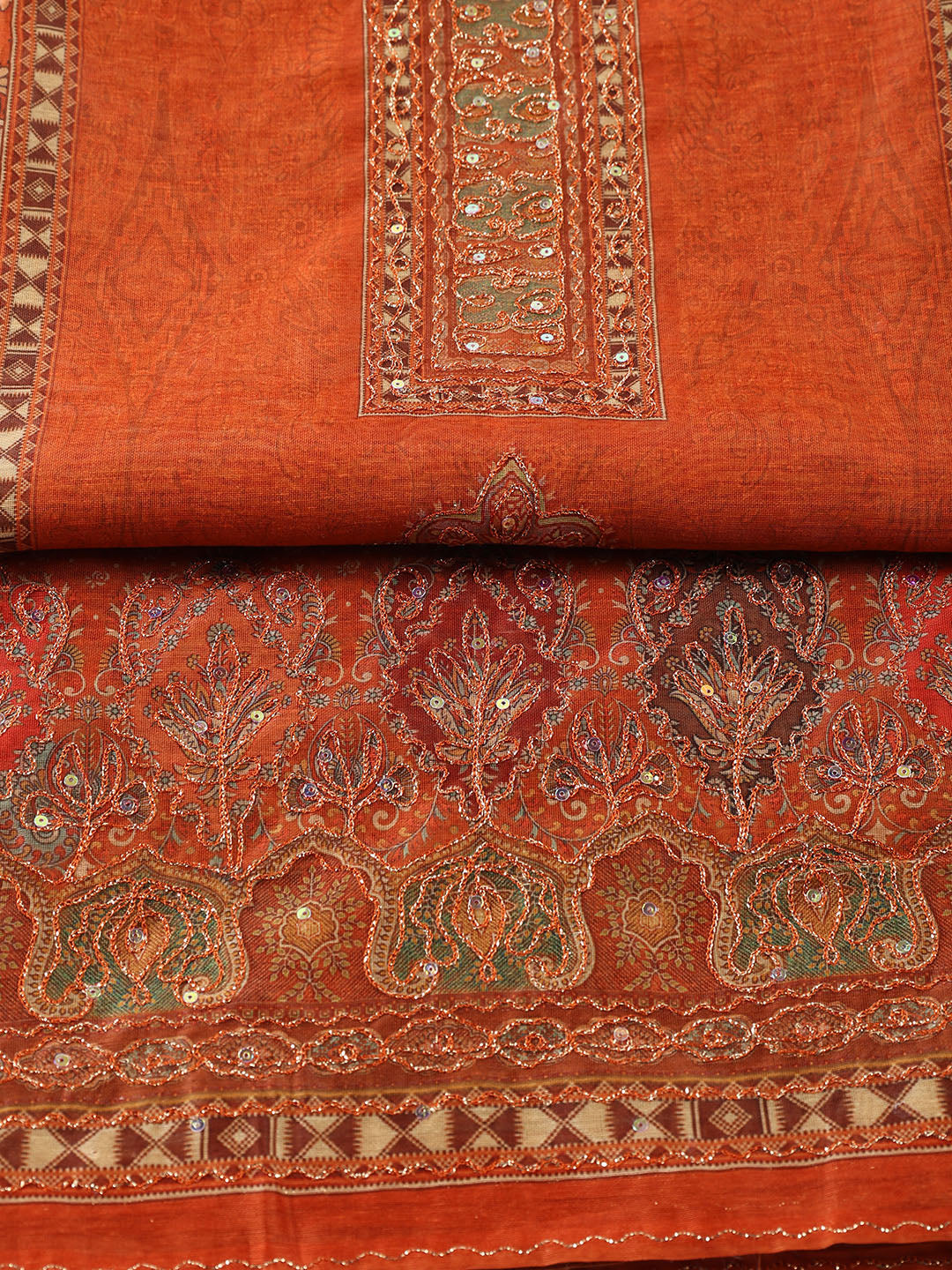 Neck Patti Chanderi Unstitched Suit With Dupatta