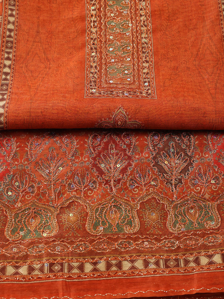 Neck Patti Chanderi Unstitched Suit With Dupatta