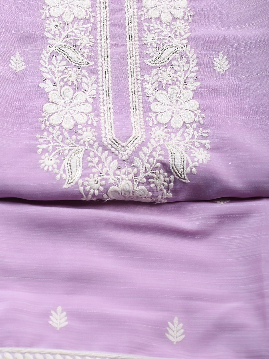 Neck Embroidered Chanderi Unstitched Suit With Dupatta