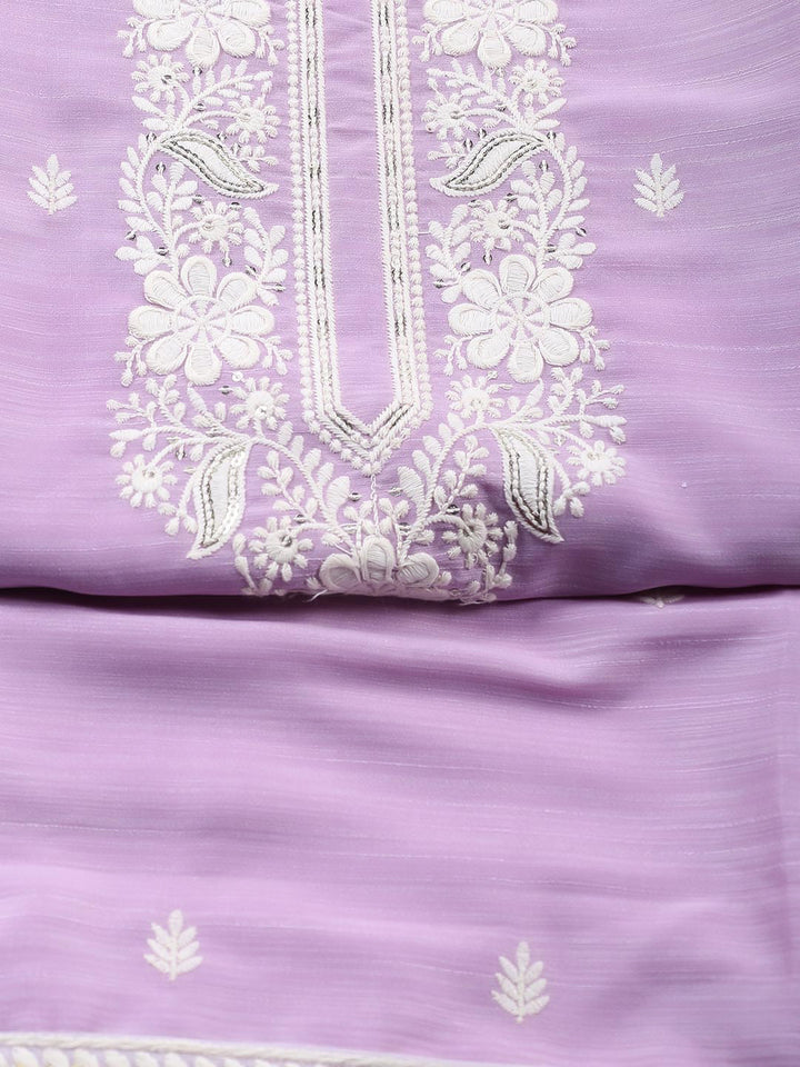 Neck Embroidered Chanderi Unstitched Suit With Dupatta