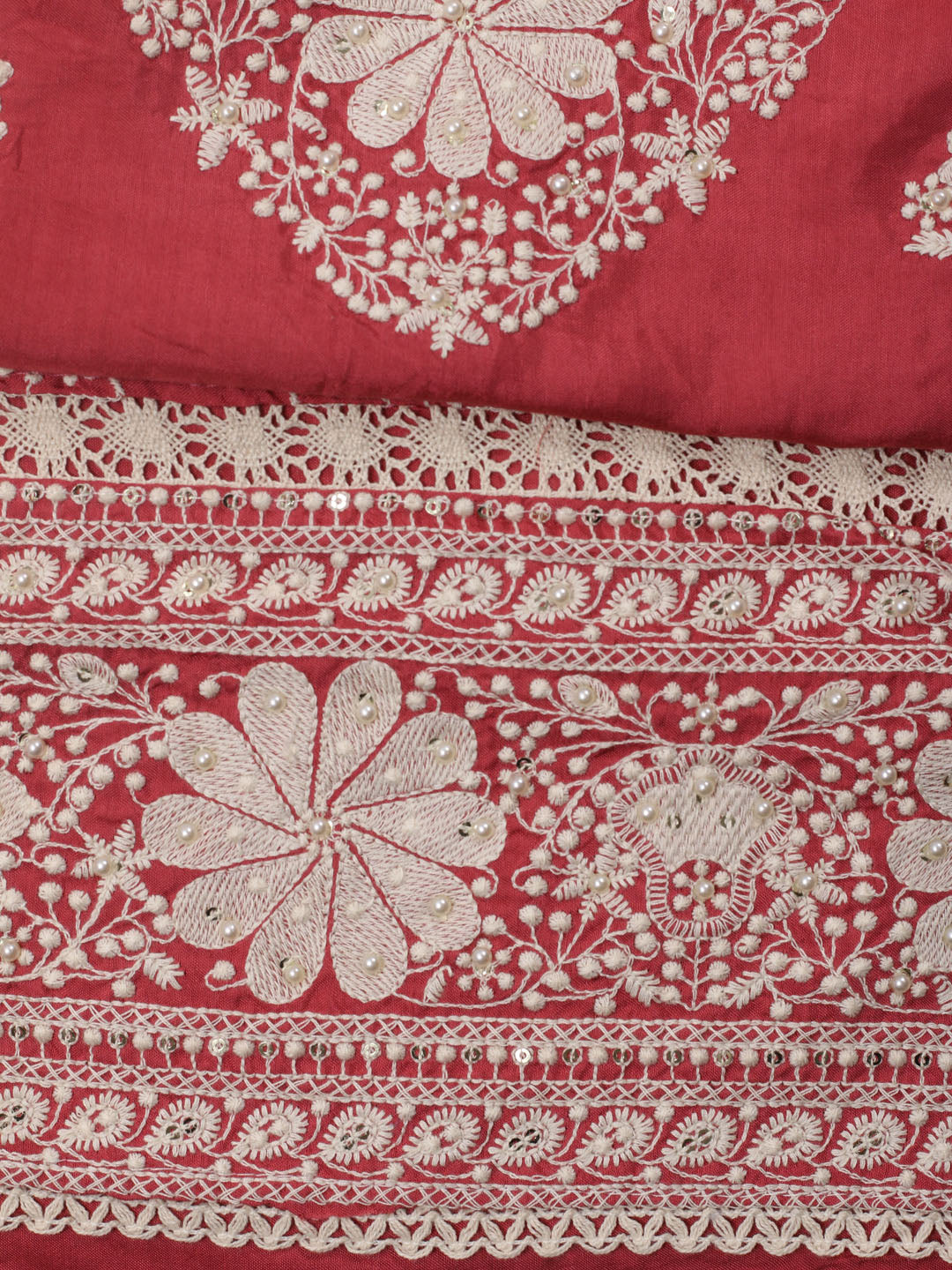 Thread Embroidery Cotton Blend Unstitched Suit With Dupatta