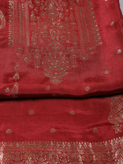 Neck Embroidered Chanderi Unstitched Suit With Dupatta