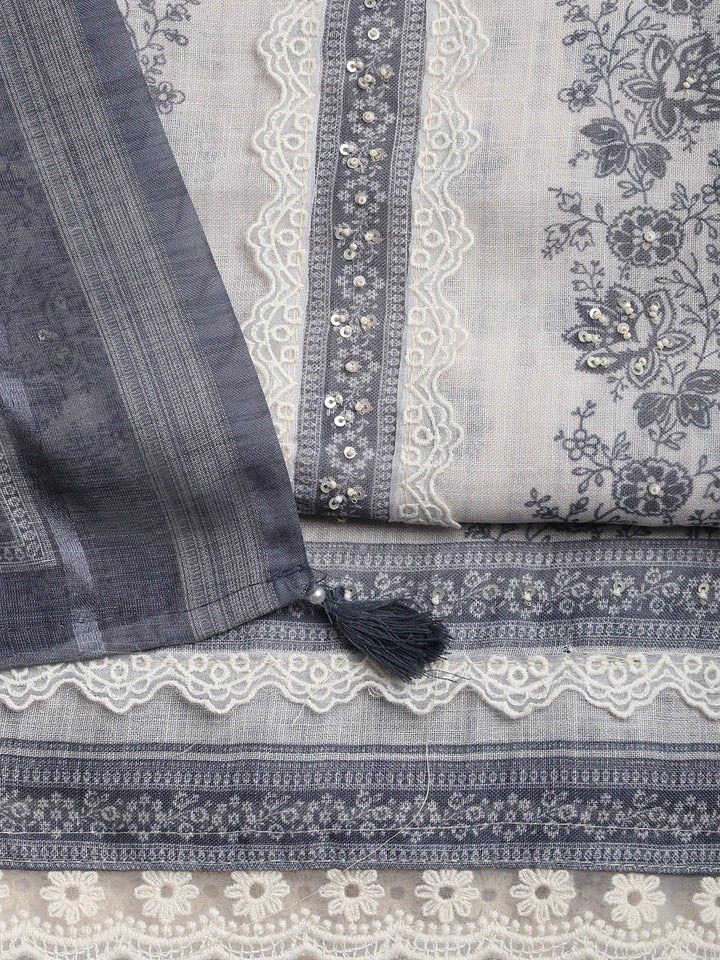 Printed Linen Unstitched Suit Piece With Dupatta