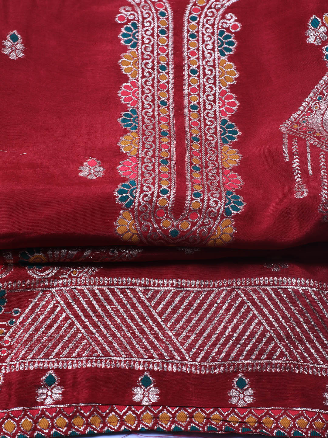 Neck Embroidery Chanderi Unstitched Suit With Dupatta