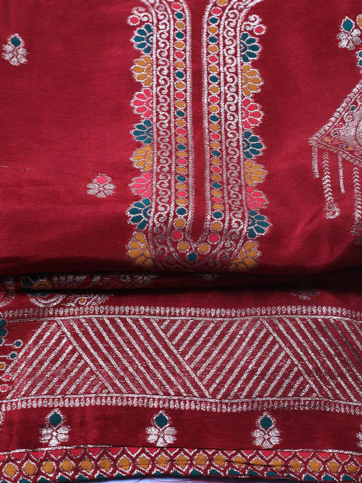 Neck Embroidery Chanderi Unstitched Suit With Dupatta
