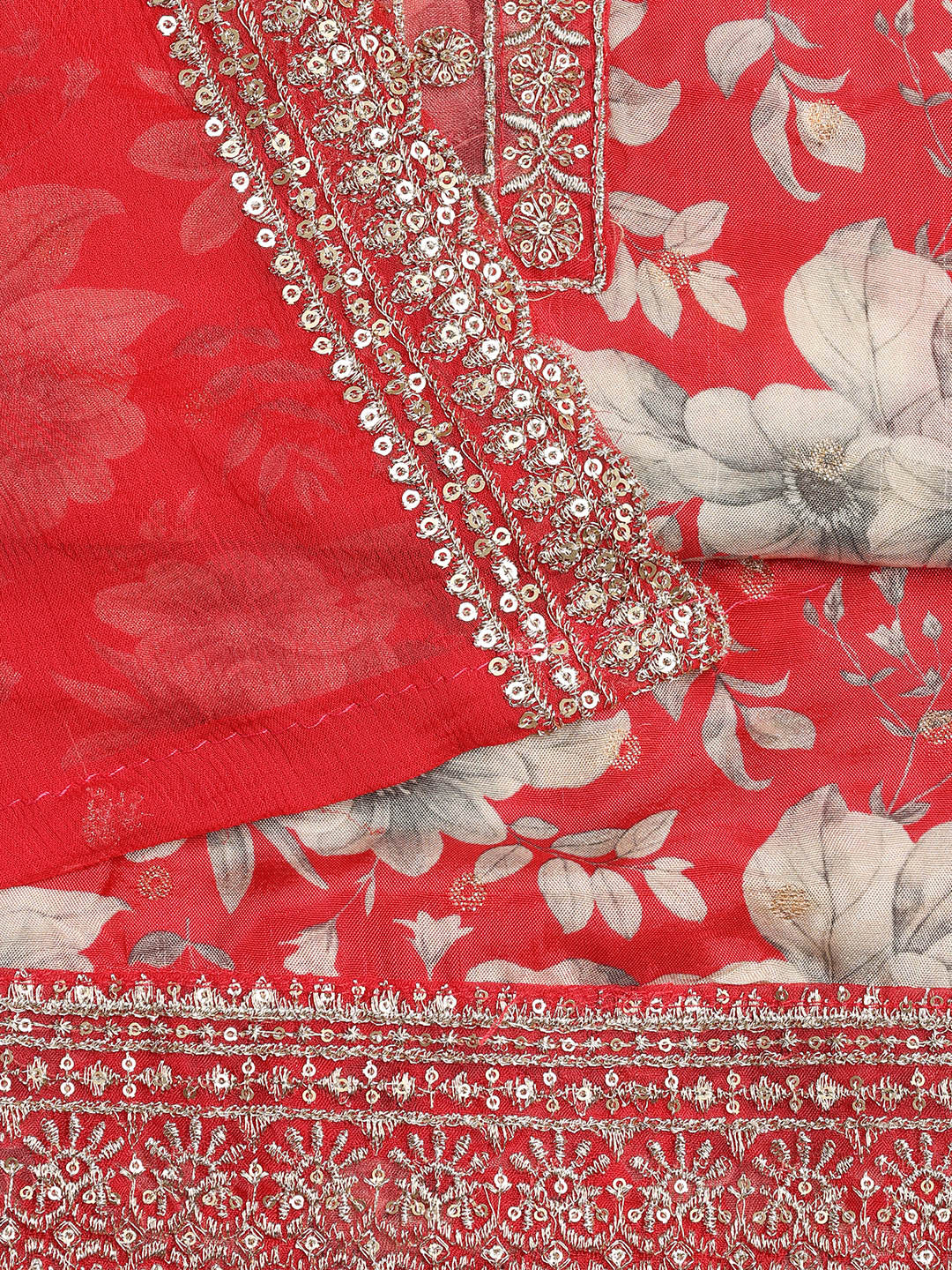 Printed Embroidered Muslin Unstitched Suit With Dupatta