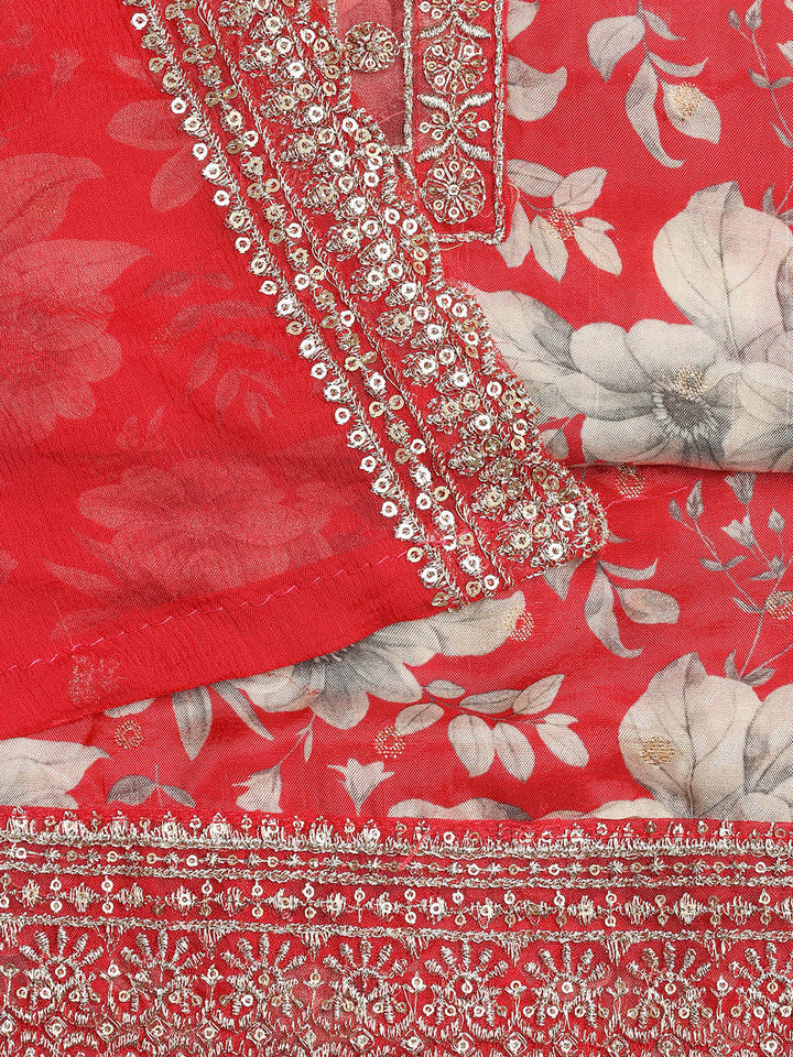 Printed Embroidered Muslin Unstitched Suit With Dupatta