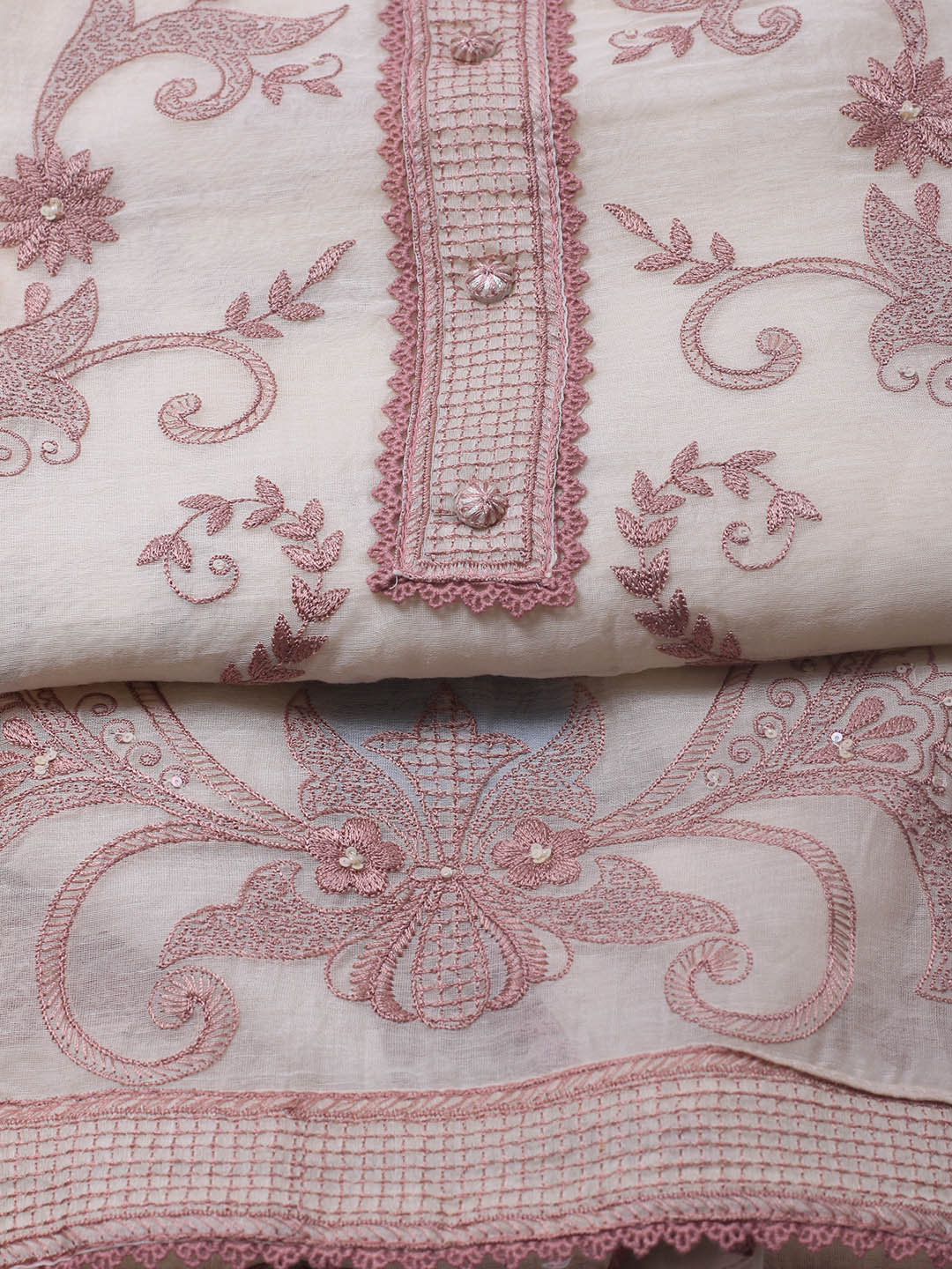 Embroidered Chanderi Unstitched Suit With Dupatta