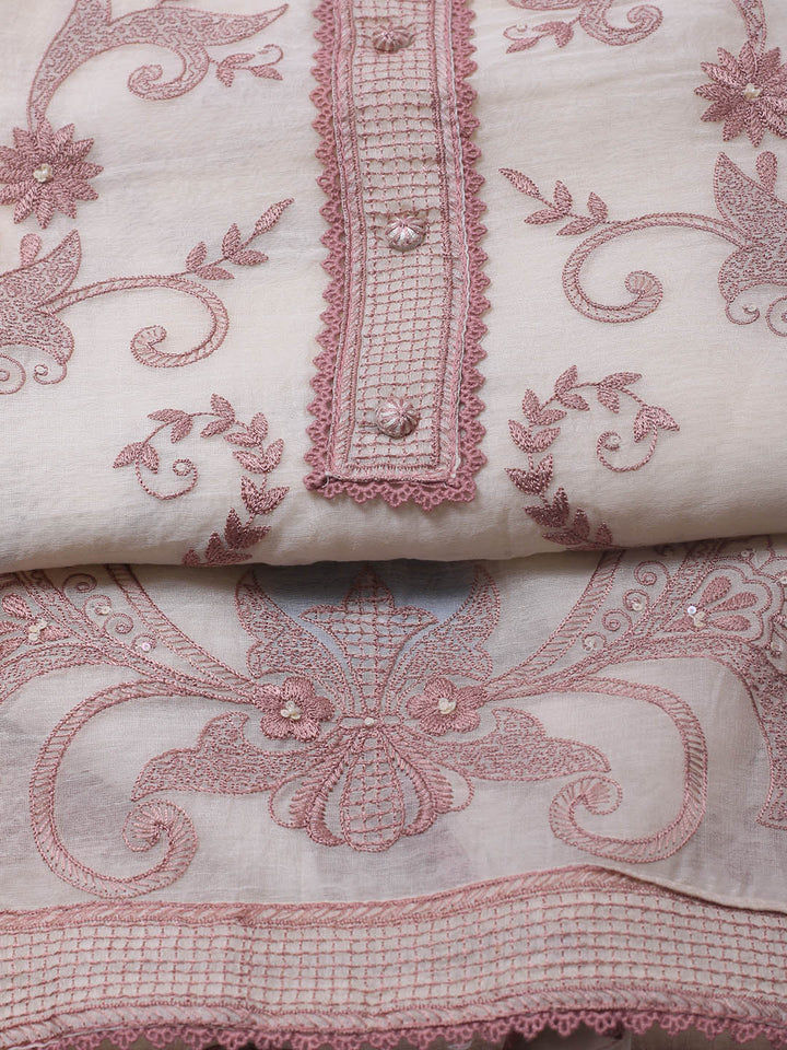 Embroidered Chanderi Unstitched Suit With Dupatta