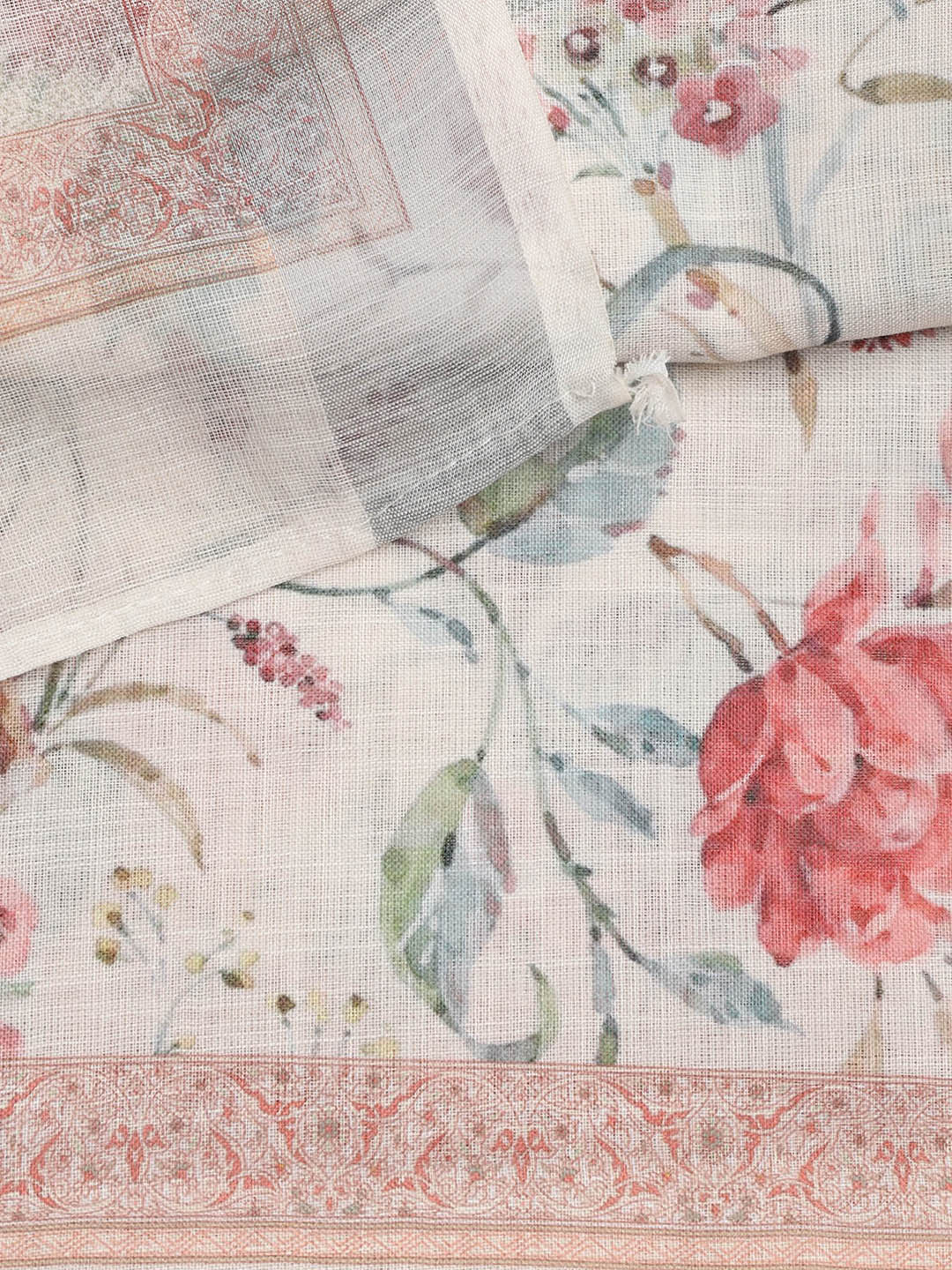 Floral Printed Linen Unstitched Suit Piece With Dupatta