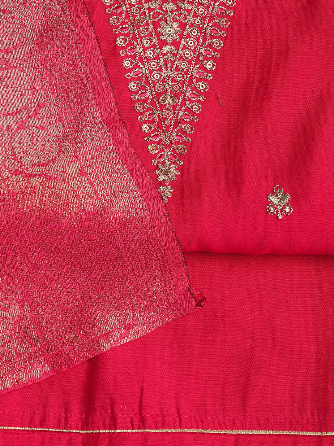 Embroidered Chanderi Unstitched Suit Piece With Dupatta