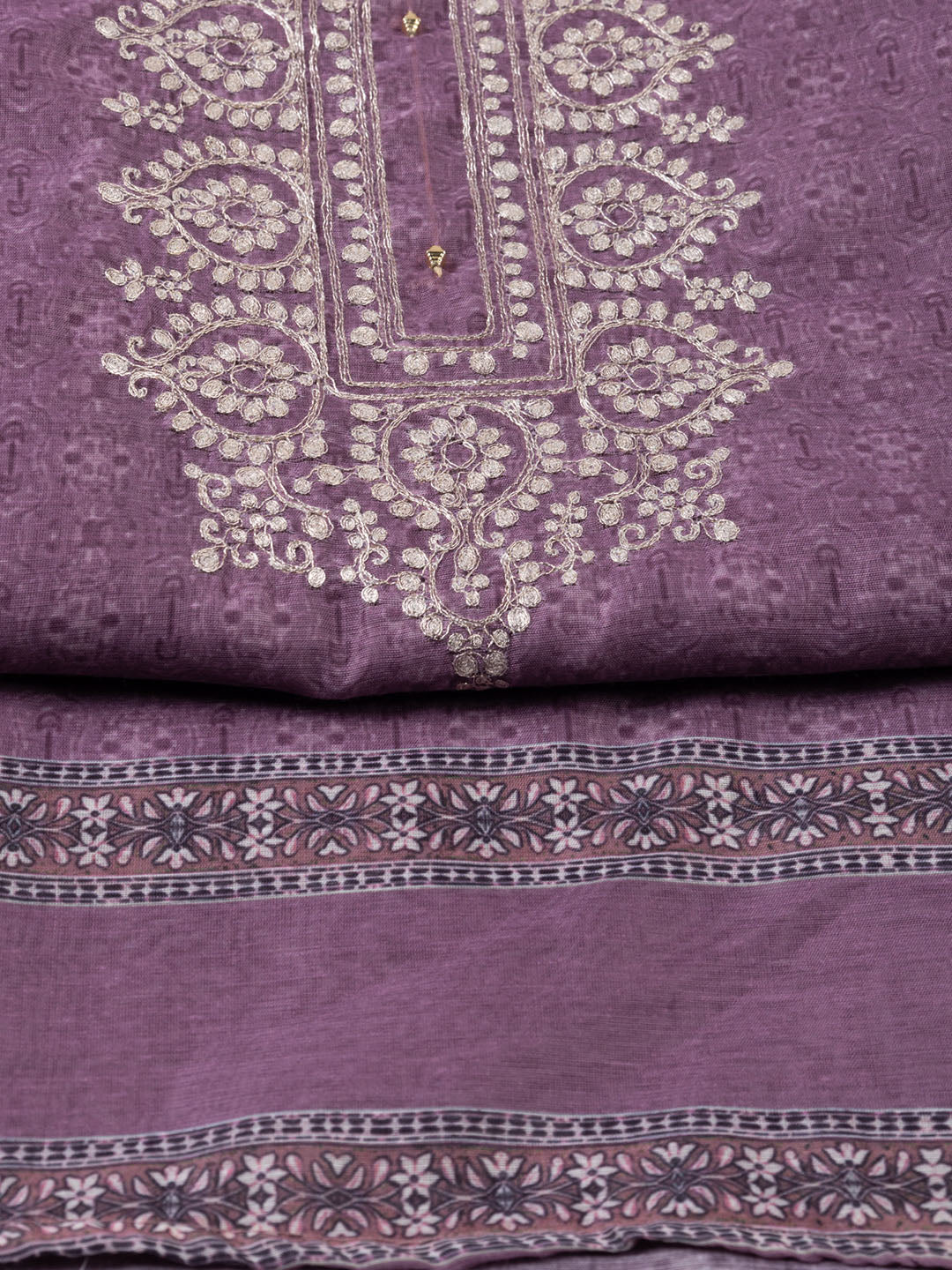 Neck Embroidery Chanderi Unstitched Suit With Dupatta