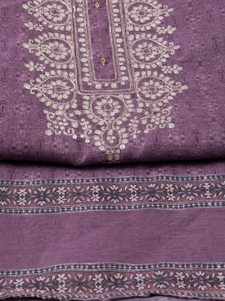Neck Embroidery Chanderi Unstitched Suit With Dupatta