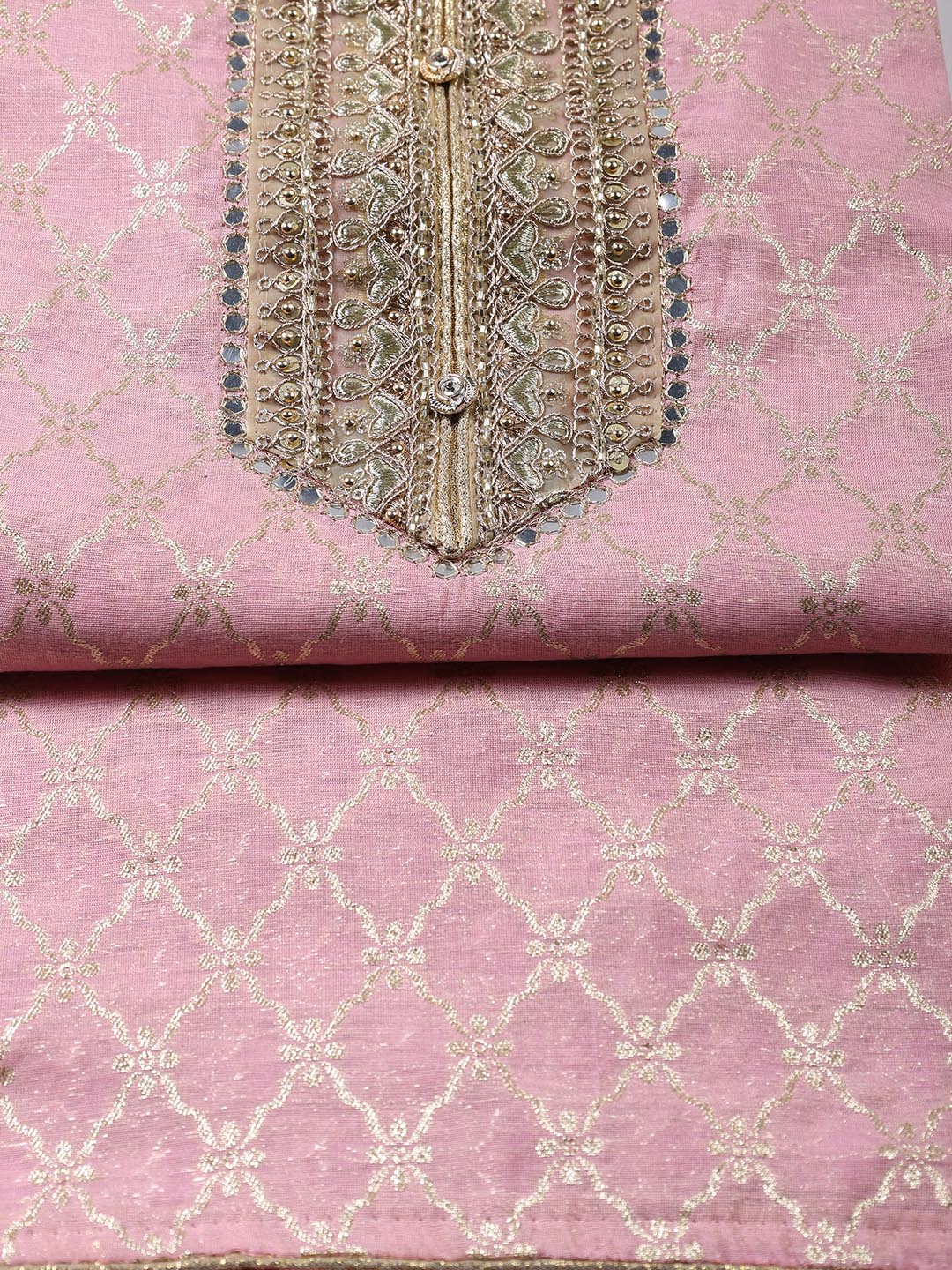 Neck Patti Printed Chanderi Unstitched Suit With Dupatta
