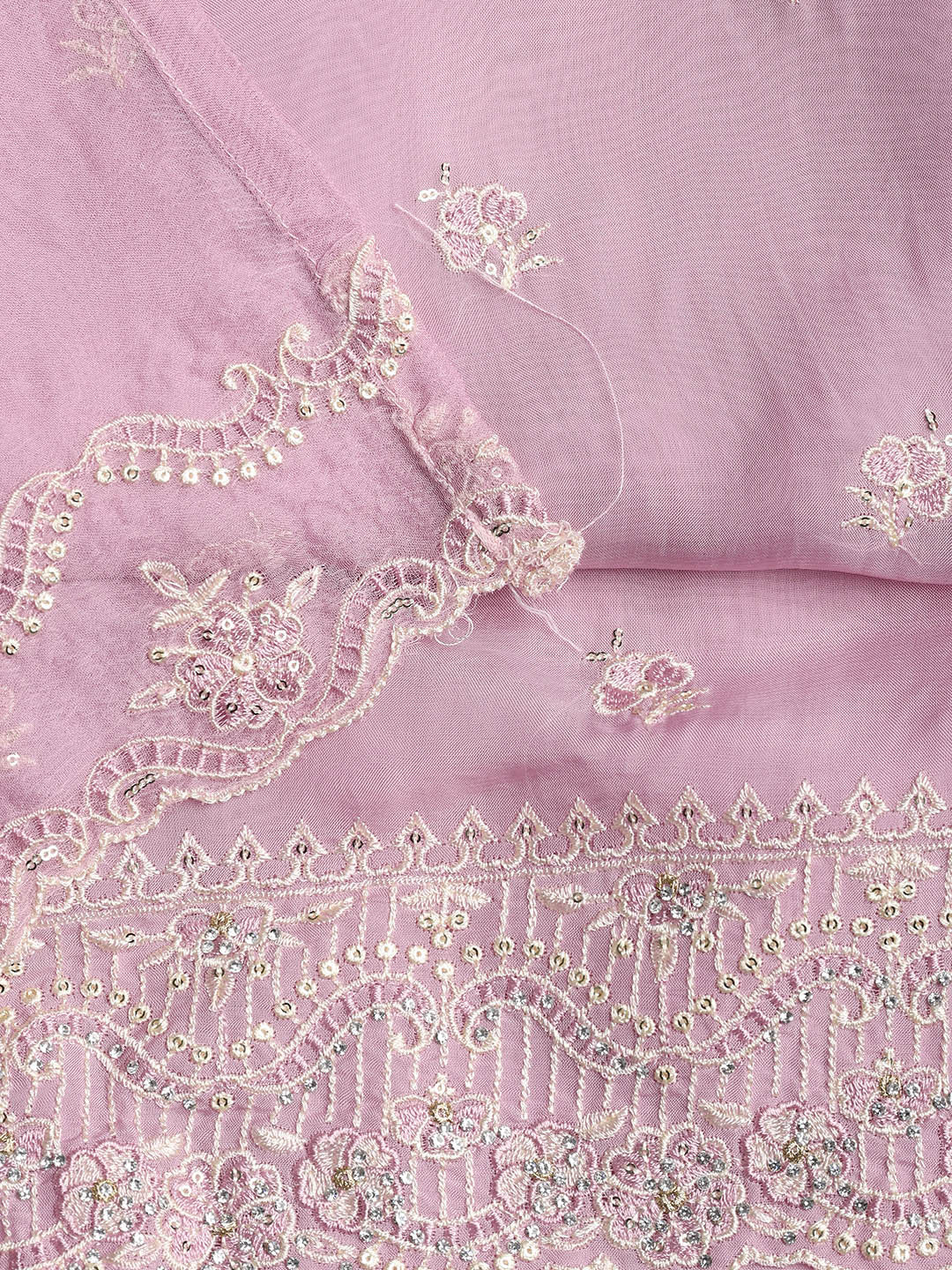 Embroidered Chanderi Unstitched Suit Piece With Dupatta