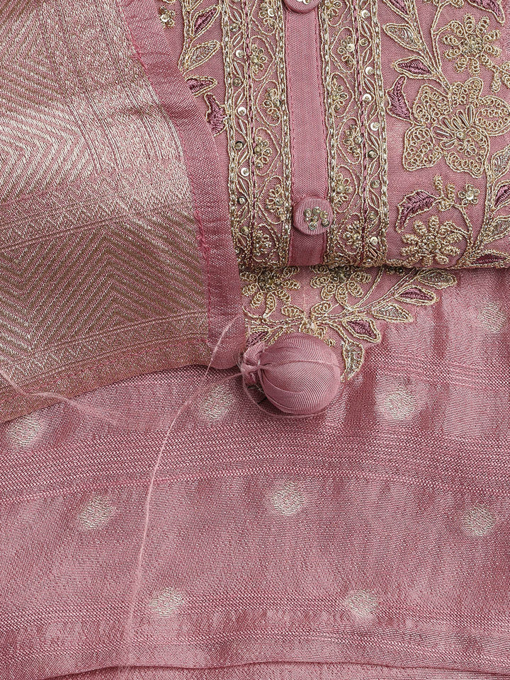 Embroidery Art Silk Unstitched Suit With Dupatta
