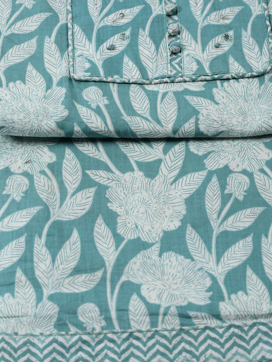 Printed Cotton Blend Unstitched Suit With Dupatta