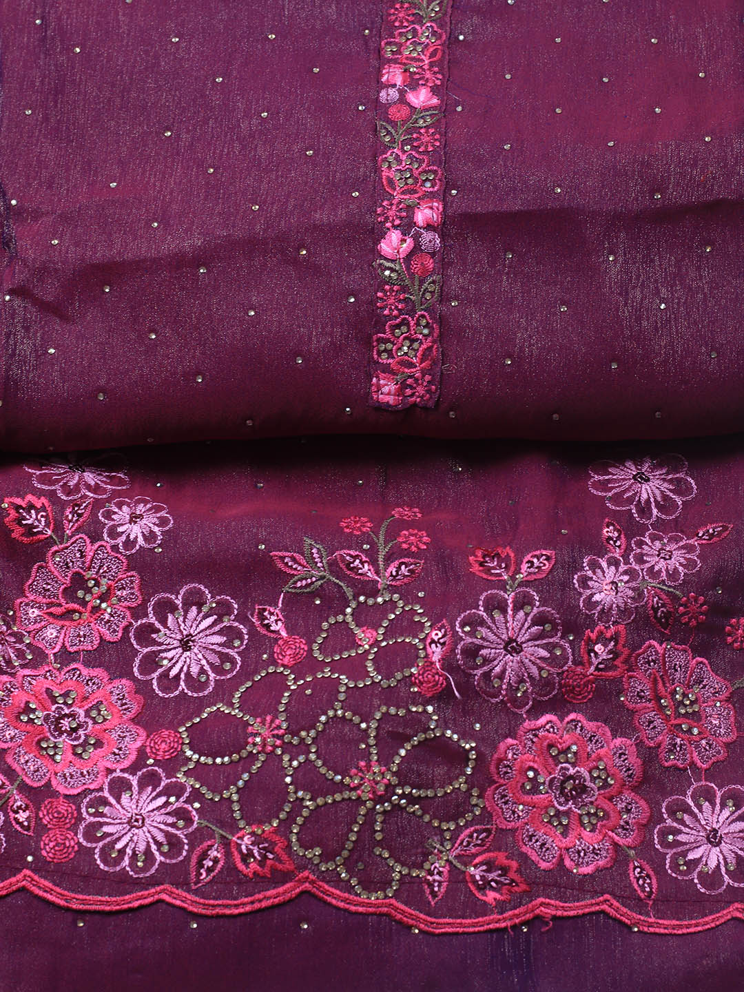 Embroidered Chinon Unstitched Suit With Dupatta