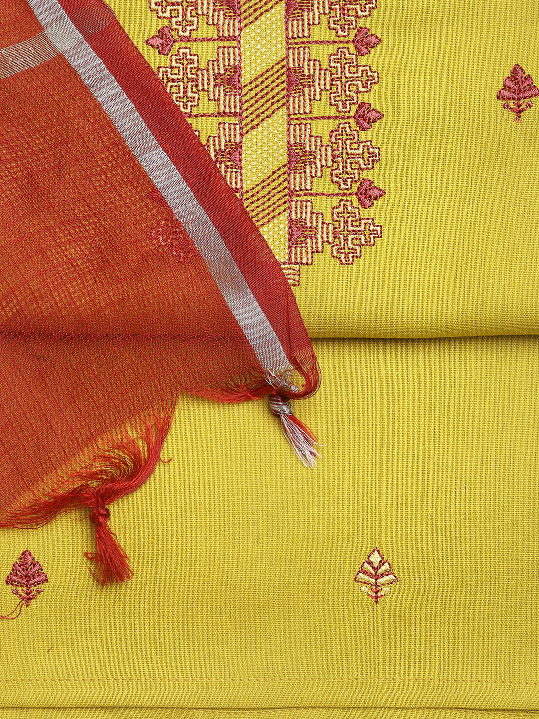 Neck Embroidered Cotton Blend Unstitched Suit With Dupatta