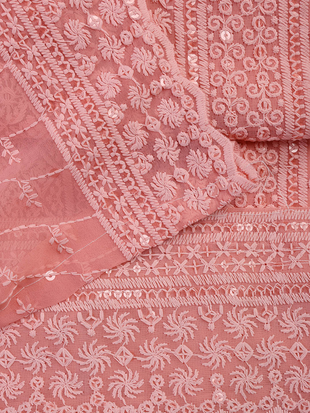 Chiken Work Georgette Unstitched Suit With Dupatta