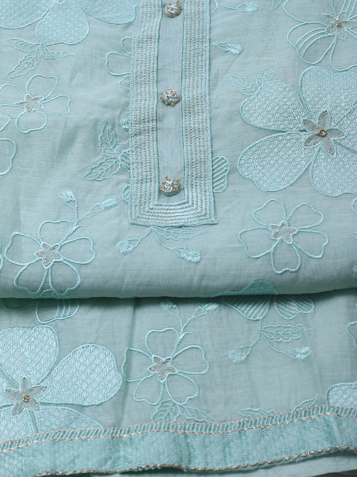Embroidered Chanderi Unstitched Suit With Dupatta