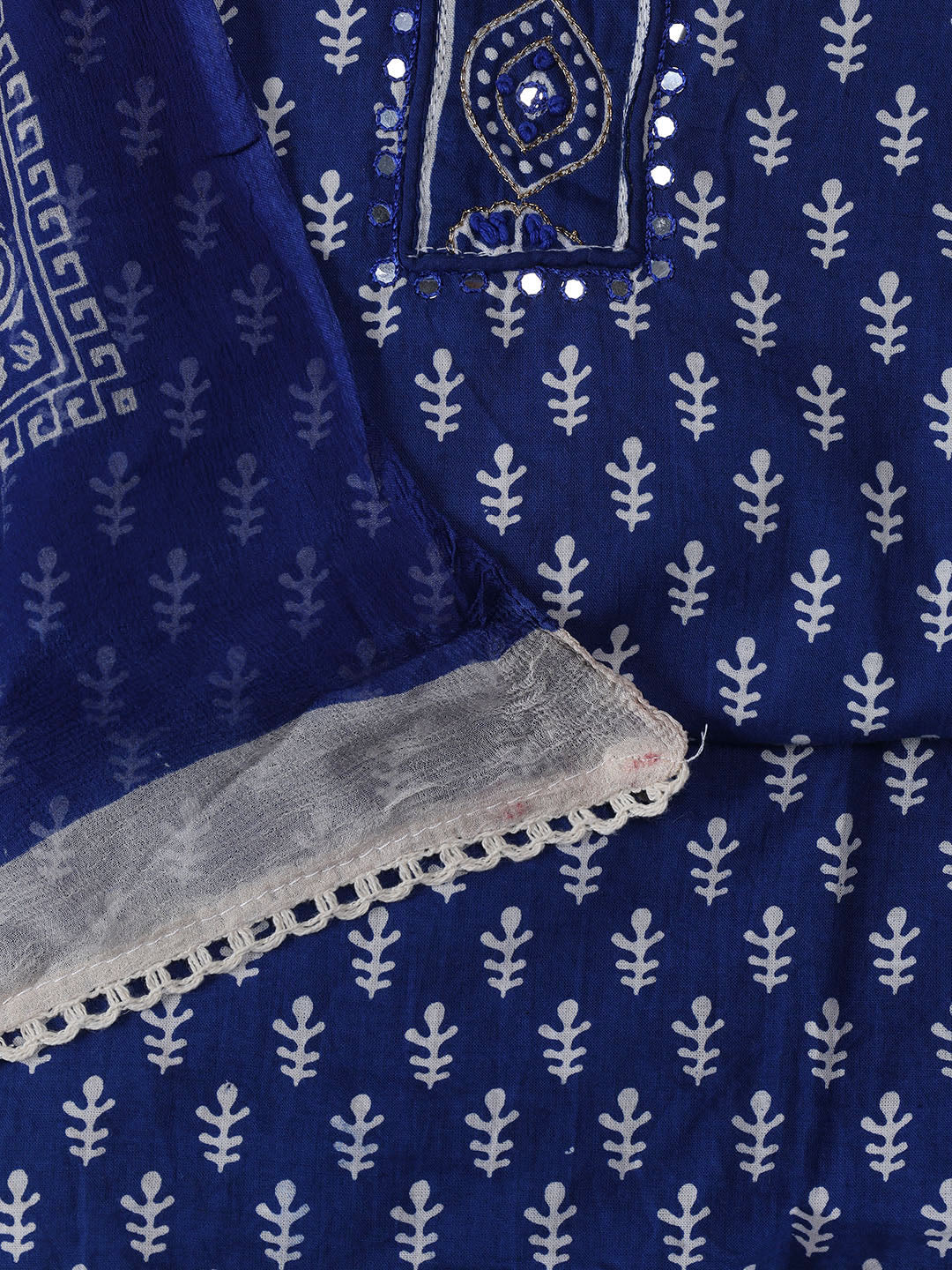 Printed Cotton Blend Unstitched Suit With Dupatta