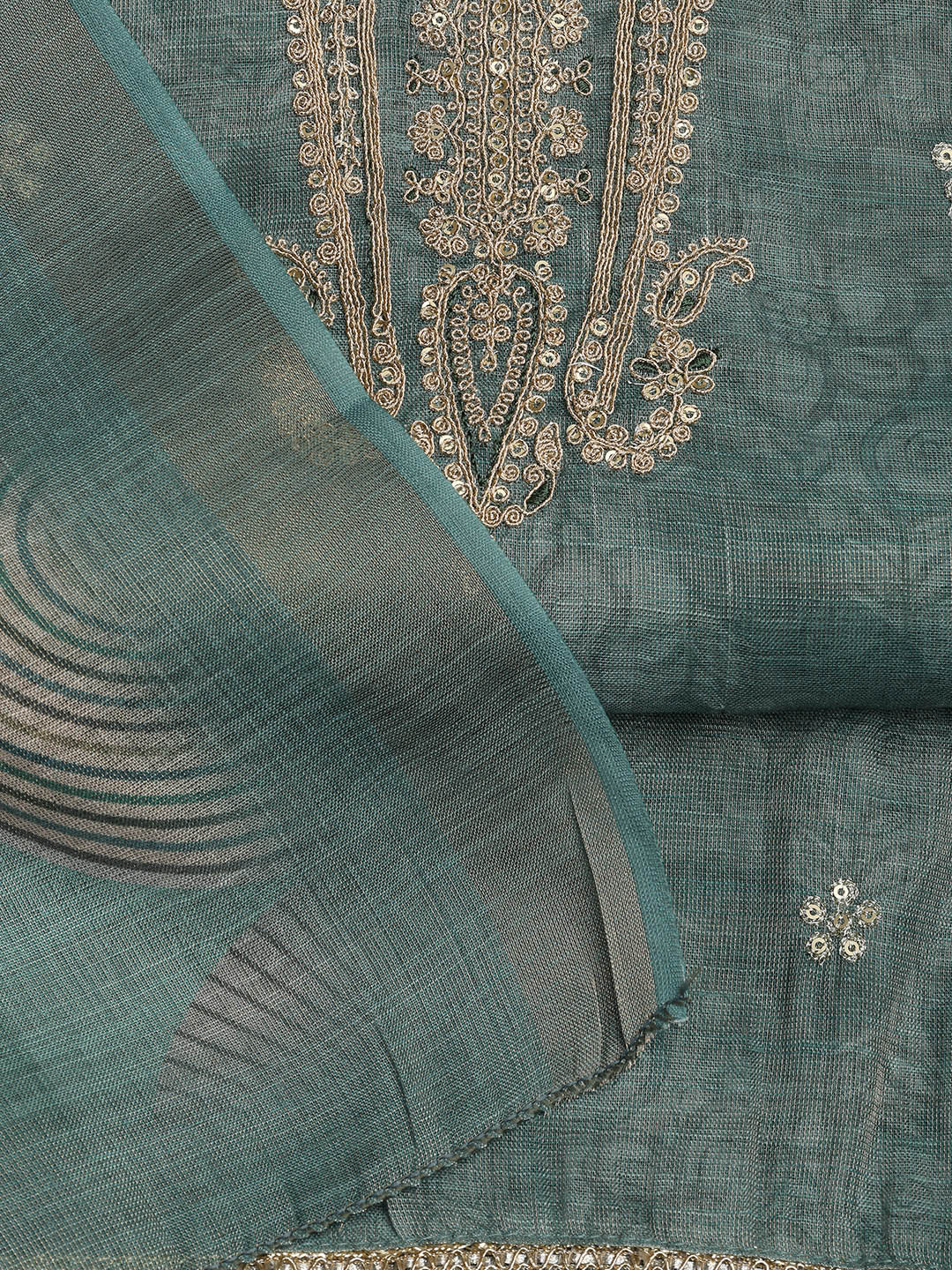 Neck Embroidery Chanderi Unstitched Suit With Dupatta