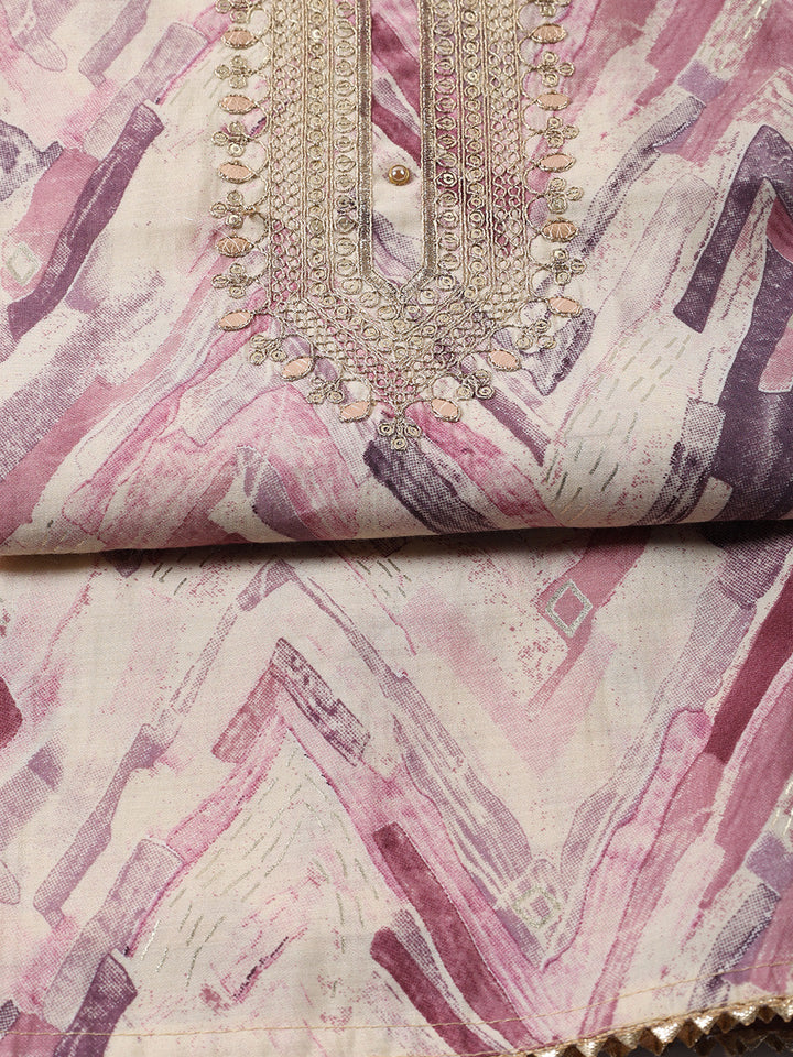 Neck Embroidered Cotton Blend Unstitched Suit With Dupatta