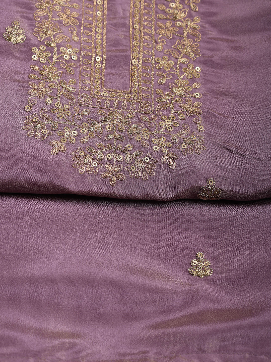 Neck Embroidered Chanderi Unstitched Suit With Dupatta