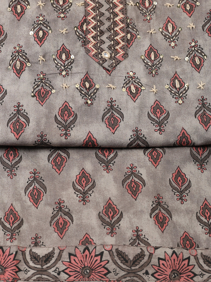 Printed Cotton Blend Unstitched Suit With Dupatta