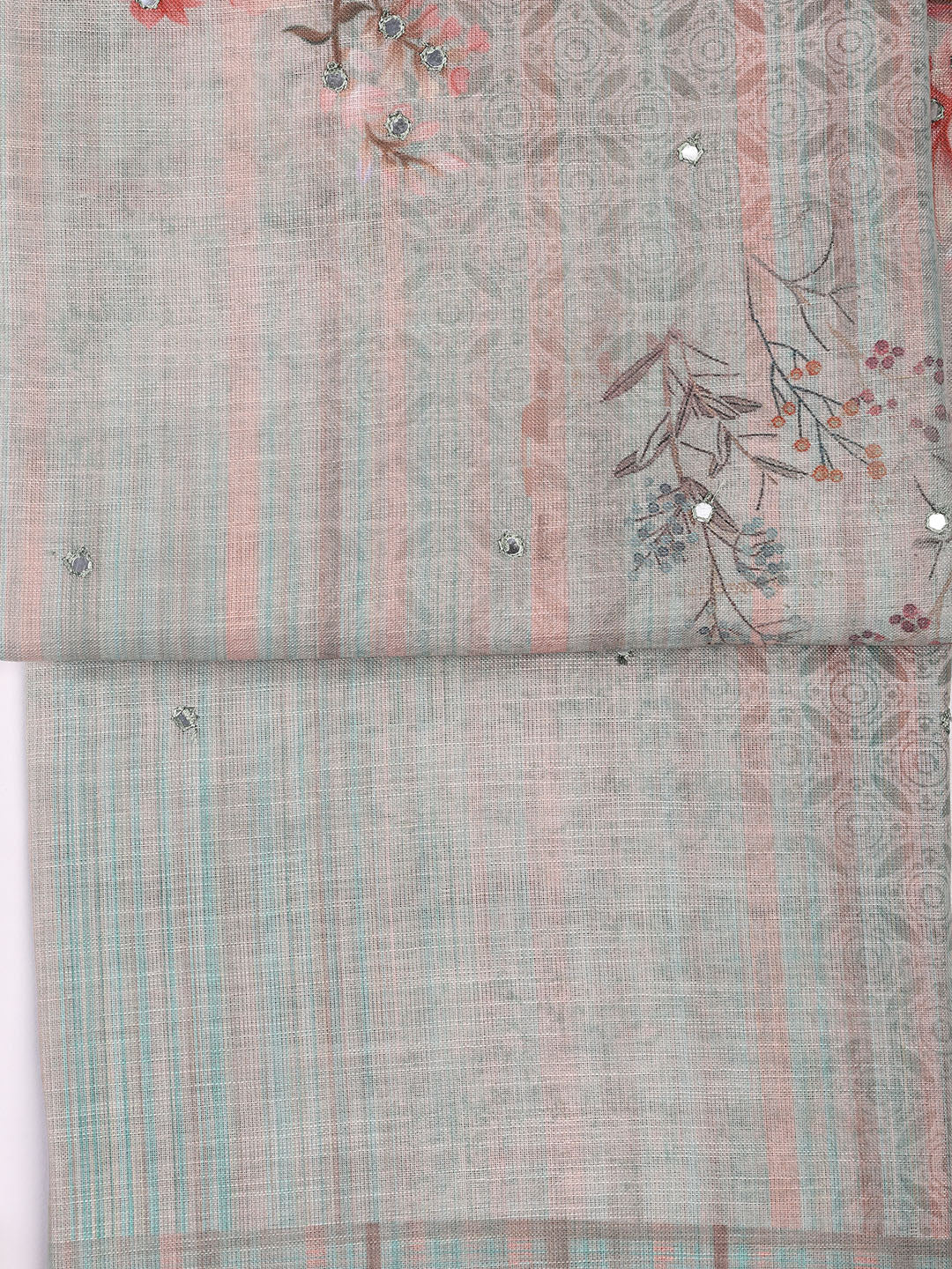 Floral Printed Linen Unstitched Suit With Dupatta