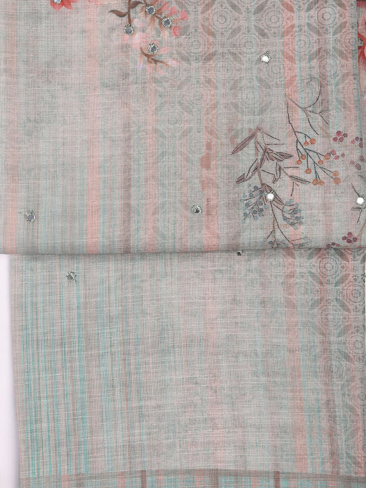 Floral Printed Linen Unstitched Suit With Dupatta