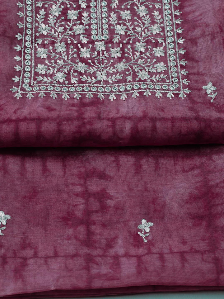 Neck Embroidered Chanderi Unstitched Suit Piece With Dupatta