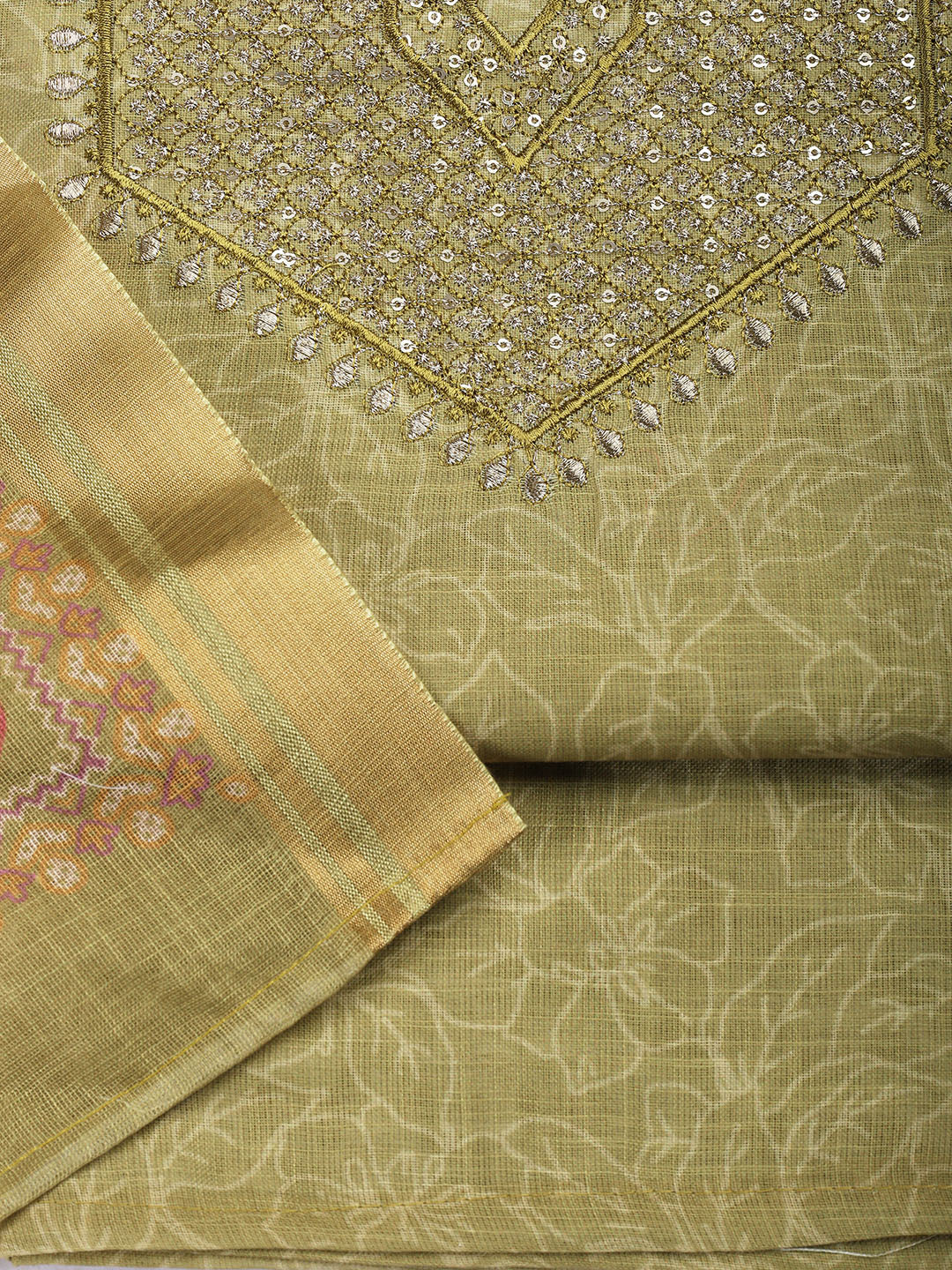 Neck Embroidered Cotton Blend Unstitched Suit With Dupatta