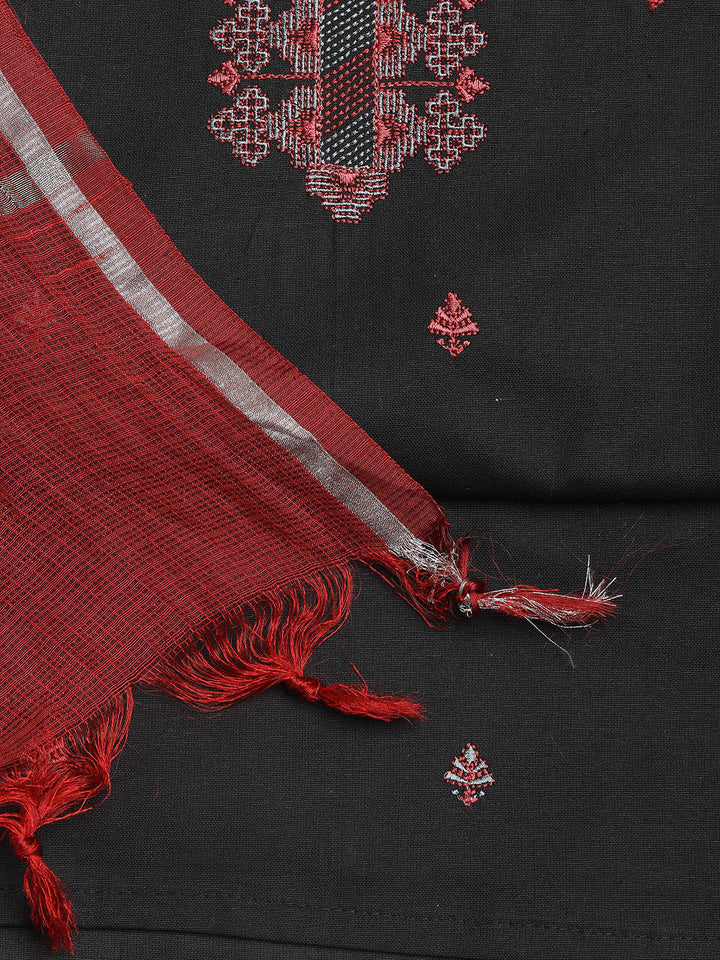 Neck Embroidered Cotton Blend Unstitched Suit With Dupatta