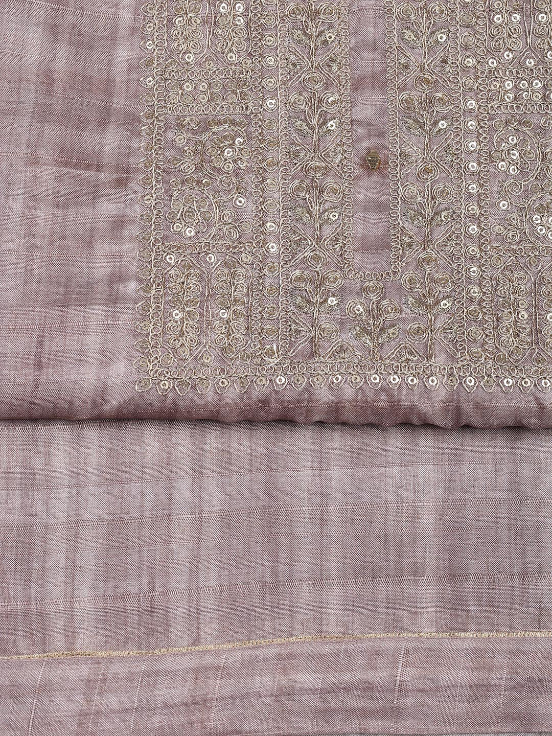 Neck Embroidery Art Tussar Unstitched Suit With Dupatta