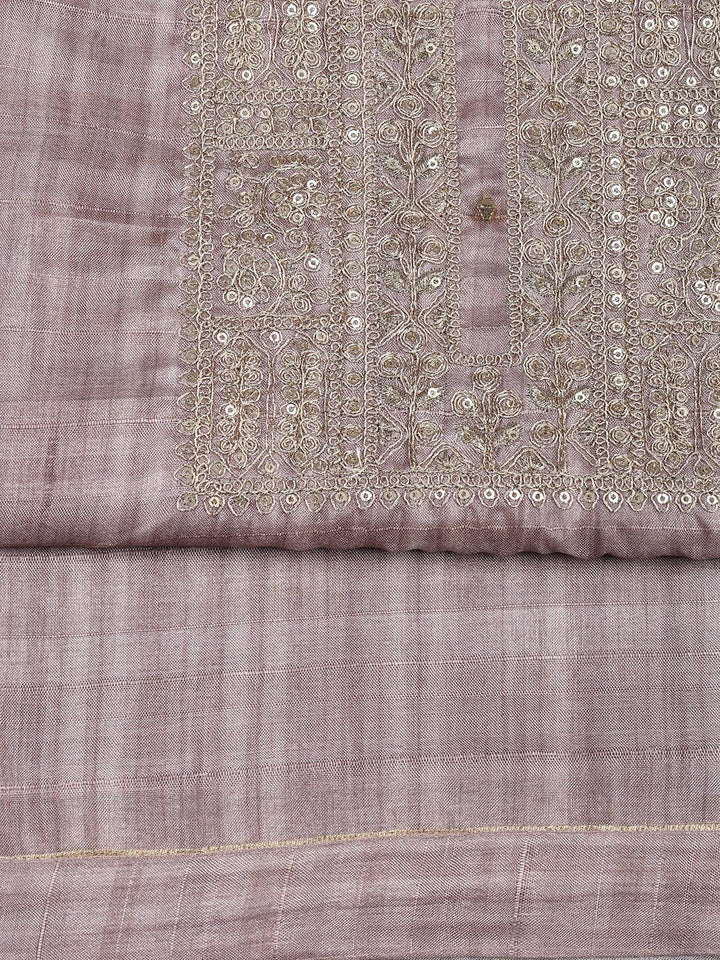 Neck Embroidery Art Tussar Unstitched Suit With Dupatta