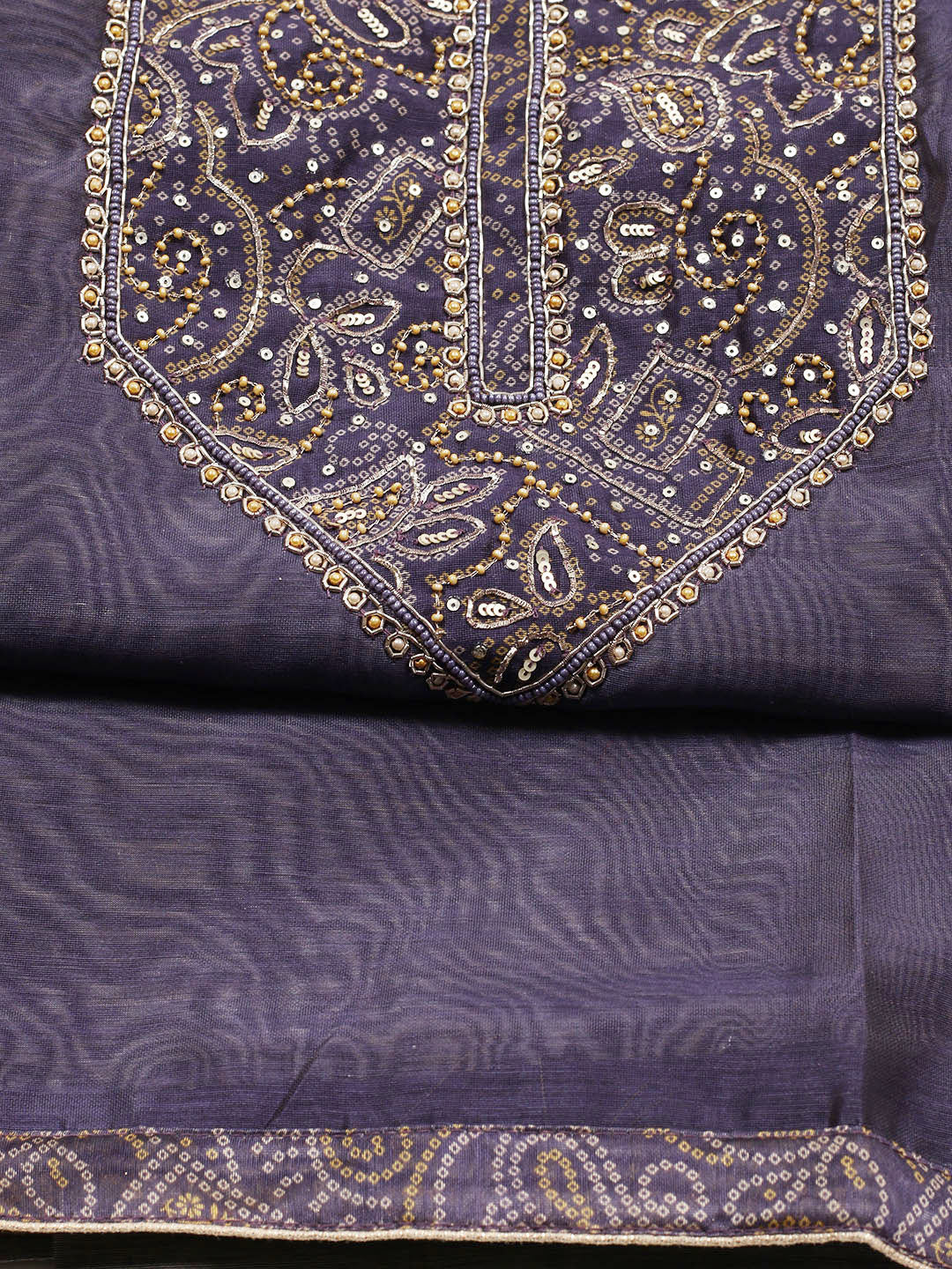 Neck Embroidered Chanderi Unstitched Suit Piece With Dupatta