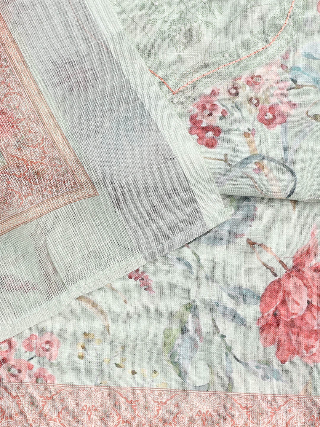 Floral Printed Linen Unstitched Suit Piece With Dupatta