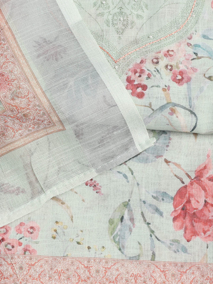 Floral Printed Linen Unstitched Suit Piece With Dupatta